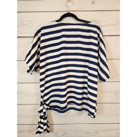 Michael Kors Women's Blue White Striped Side Tie Short Sleeve Blouse Size Medium - Picture 2 of 6